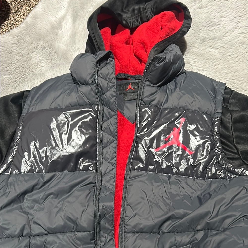 Jordan Puffer Vest with Red Hoodie